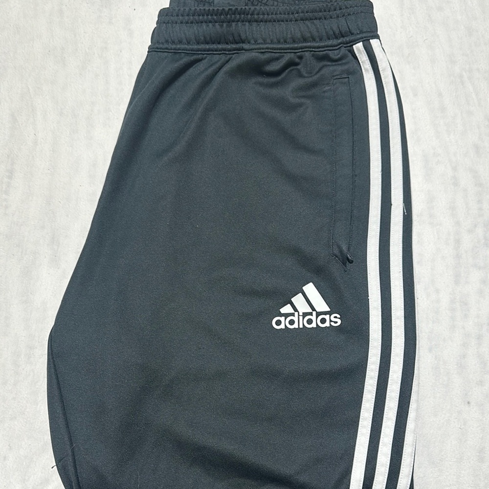Adidas Black Track Pants with White Stripes